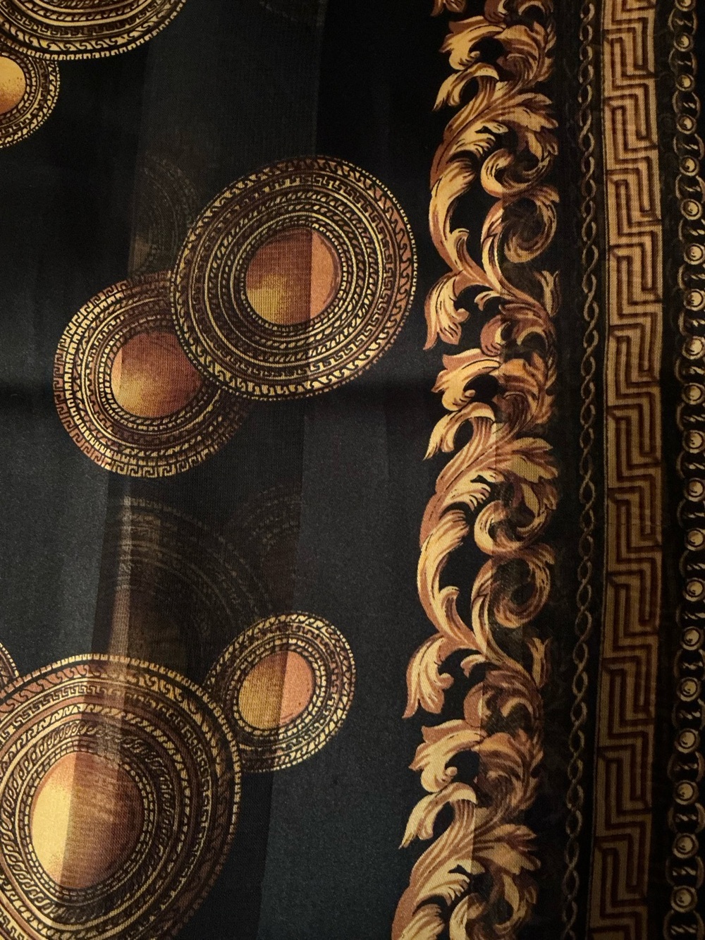 Decorative Sheer Black and Gold Baroque Scarf -
